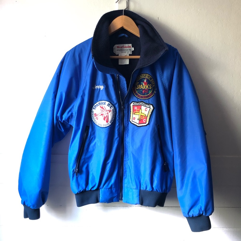 Vtg 80s Bomber Flight Monogrammed Jerry SPARKS Radio Control Patches Zip Jacket